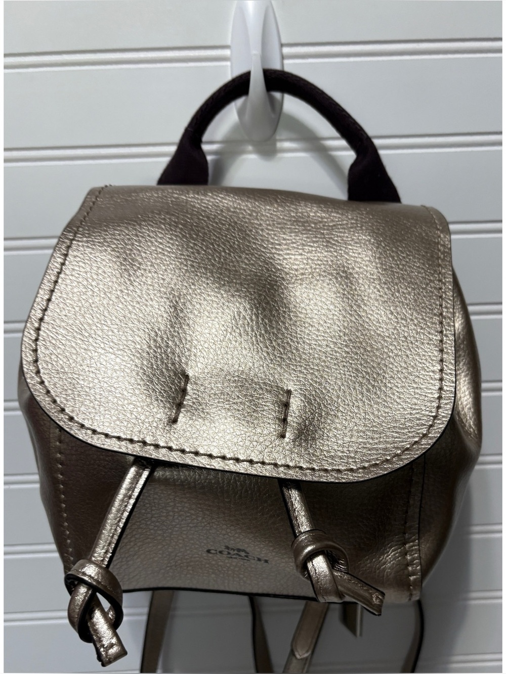 COACH Derby Mini Metallic Gold Drawstring Backpack Shoulder Bag Tote F16605 - Picture 3 of 10